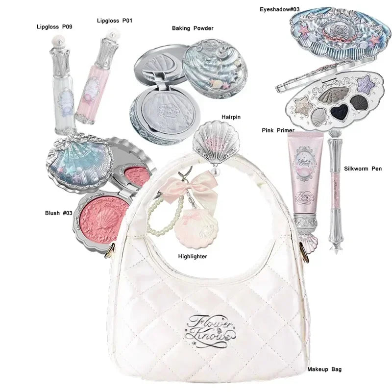 Flowerknows Shell's Jewel Collection Makeup Sets Eye Shadow Lip Gloss Blusher All In One Baking Powder Glitter Highlighter Kit