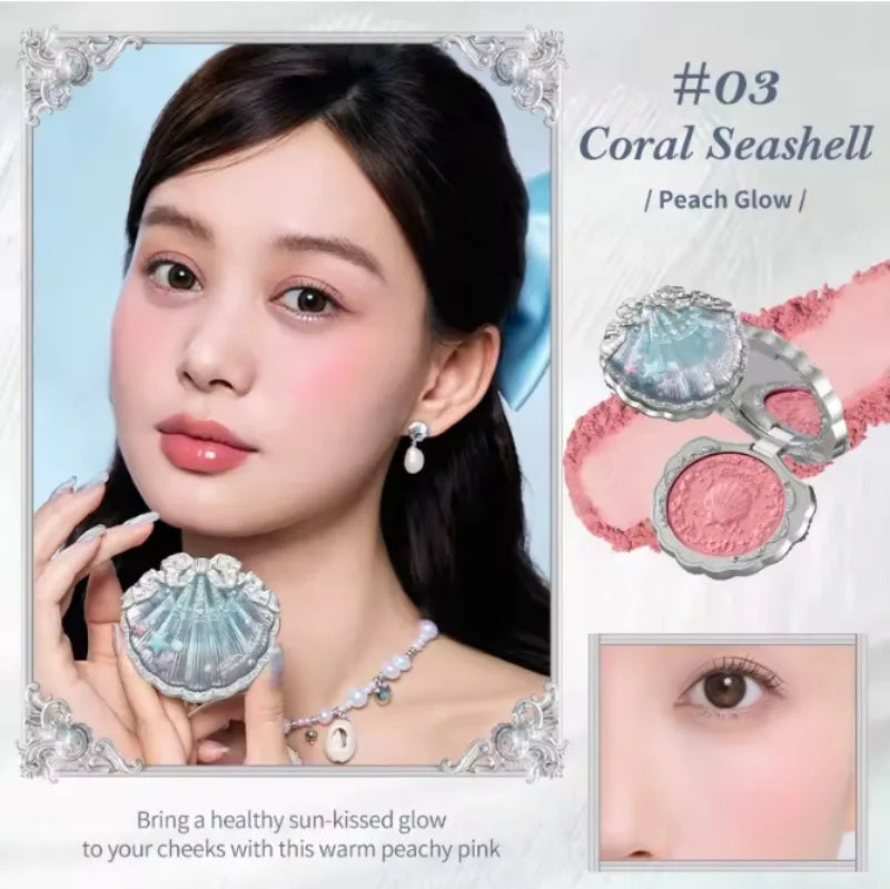 Flower Knows Moonlight Mermaid Series Glitter Eyeshadow Palette High Pigment Shell Jewelry Blush Makeup Brush Set Matte Finish