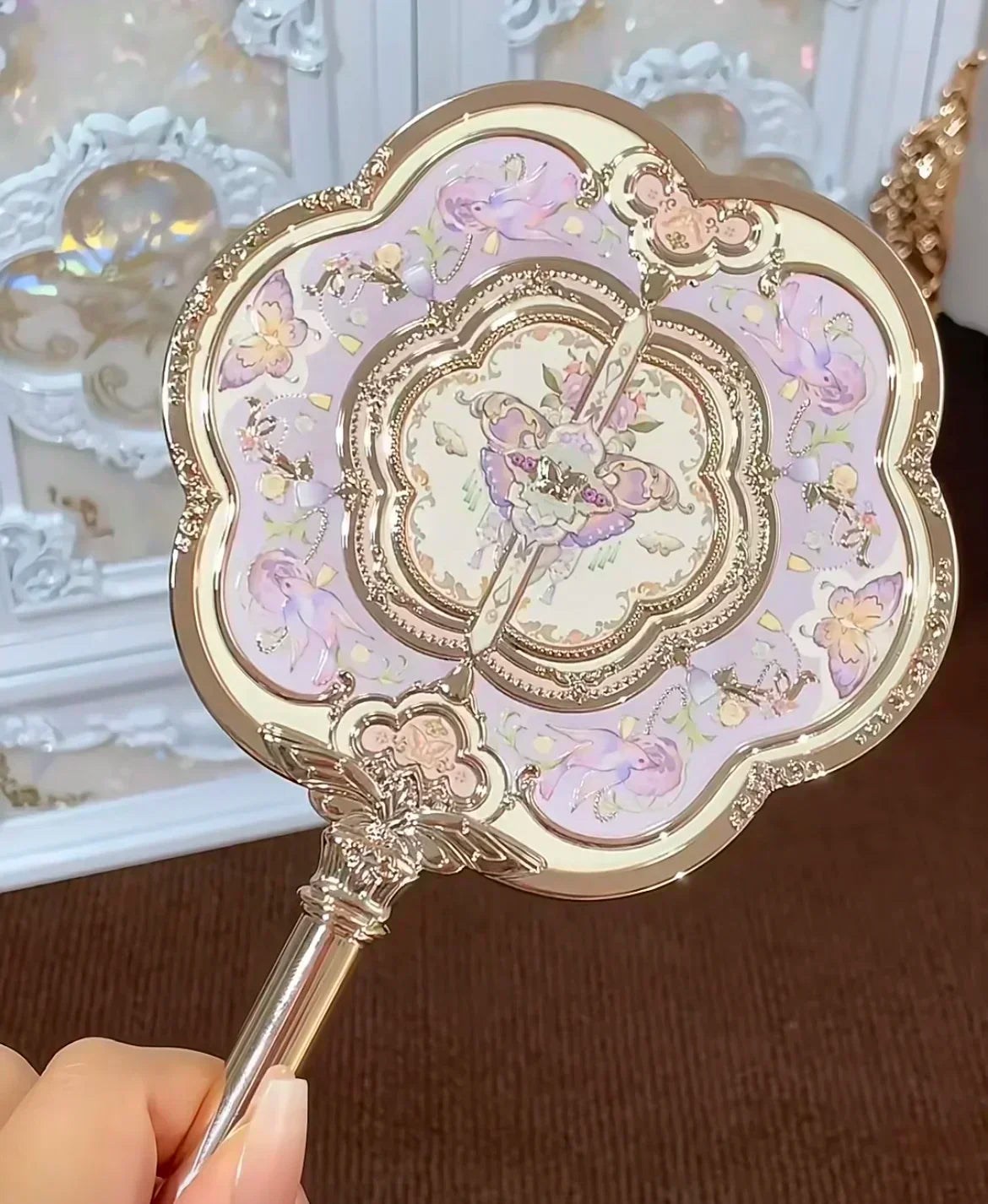 Flower Knows Little Angel Series Hand Holding Mirror 3 Types Exquisite Relief Makeup Tools