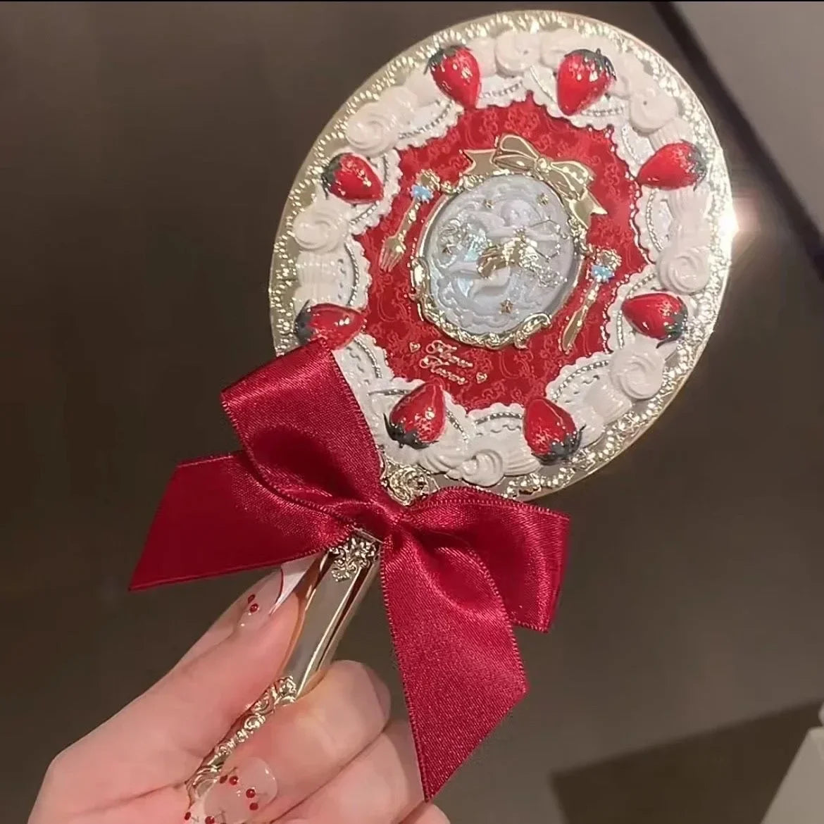 Flower Knows Little Angel Series Hand Holding Mirror 3 Types Exquisite Relief Makeup Tools