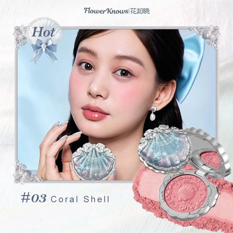 Flower Knows  Shell's Jewel Mermaid Makeup Gift Set Eyeshadow Lip Gloss Blush Ocean Theme Cosmetic Kit for Girls New Arrival