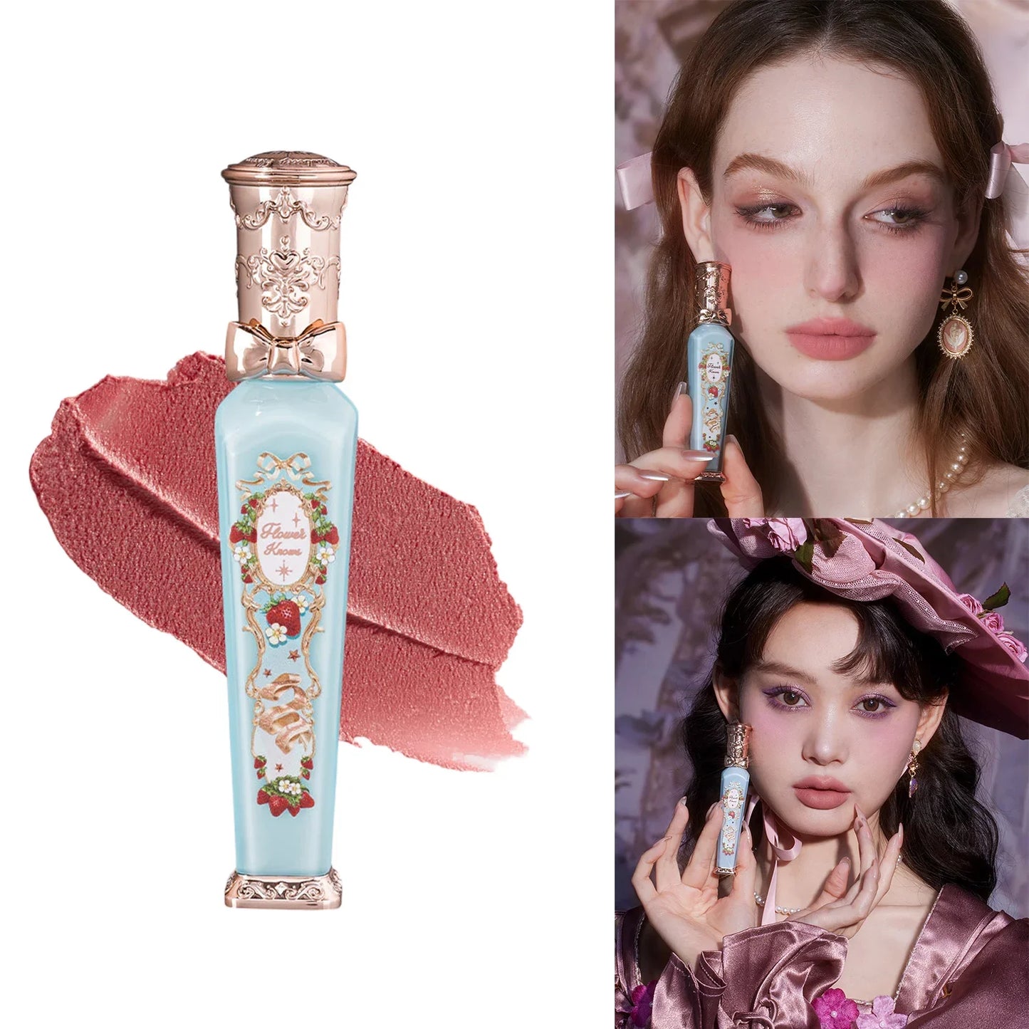 Flower Knows Strawberry Rococo Matte Lip Cream Vegan Waterproof Long Lasting Lip Stain Lightweight Blur Tint For Women Girl