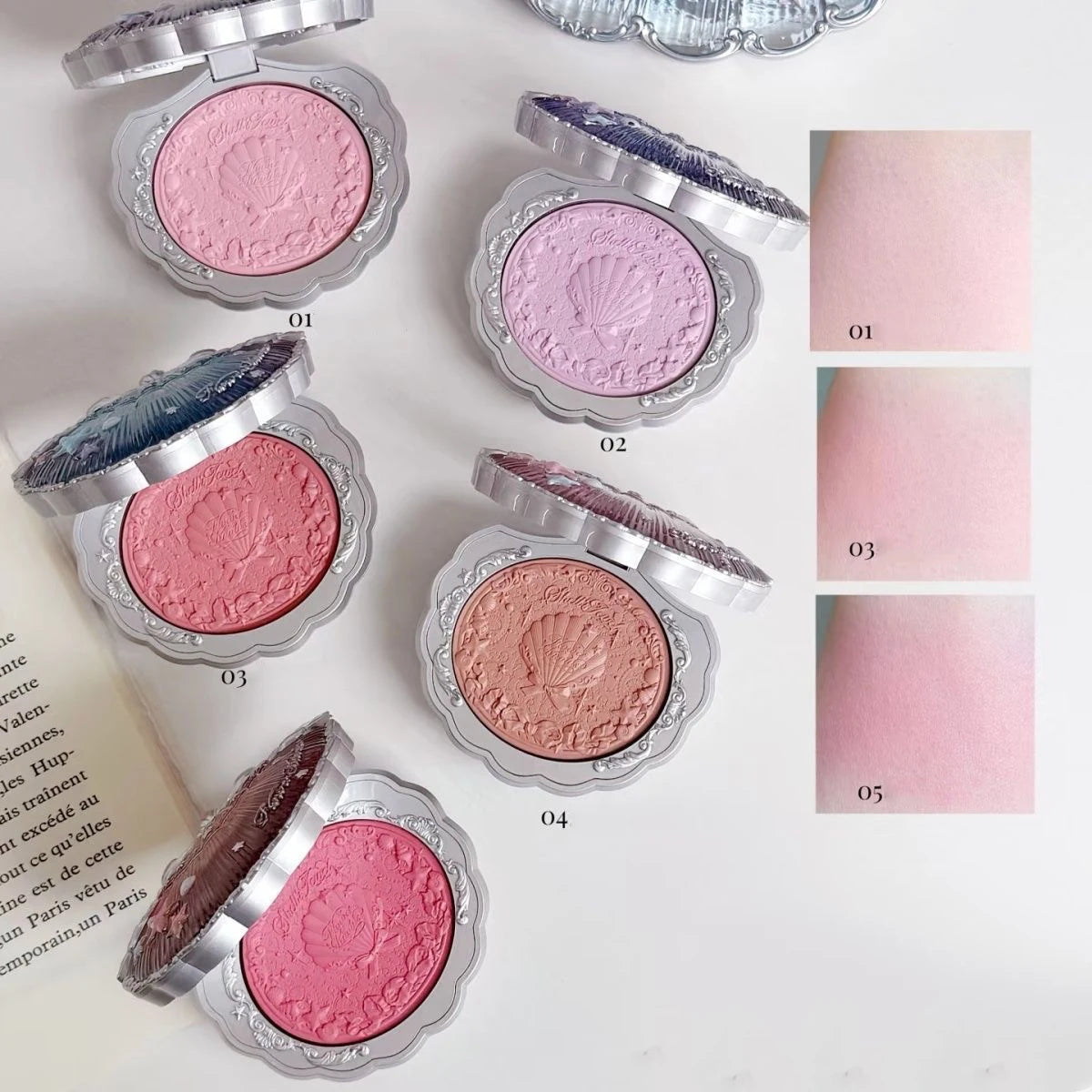 Flower Knows Shell Jewel Collection Professional Makeup Gift Set Eyeshadow Blush Lip Glaze Setting Powder Correcting Primer Kit