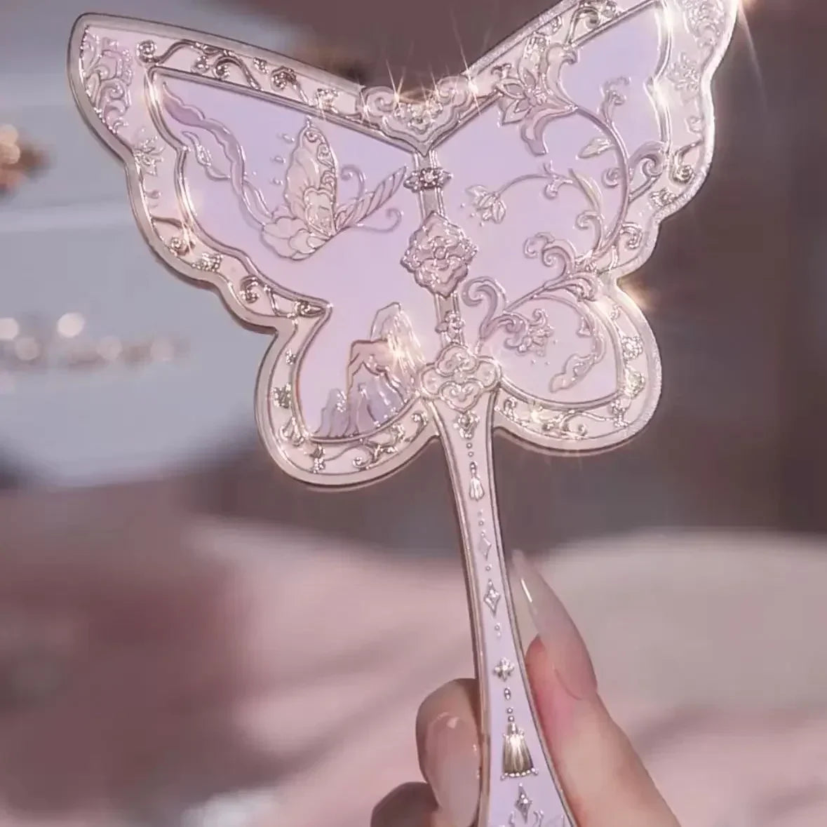 Flower Knows Little Angel Series Hand Holding Mirror 3 Types Exquisite Relief Makeup Tools