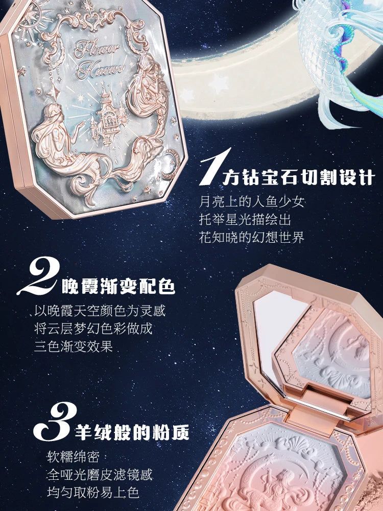 Flower Knows Moonlight Mermaid Cheek Blush Powder Gradient Blusher in Matte Finish Vegan Cruelty Free Private Label Makeup