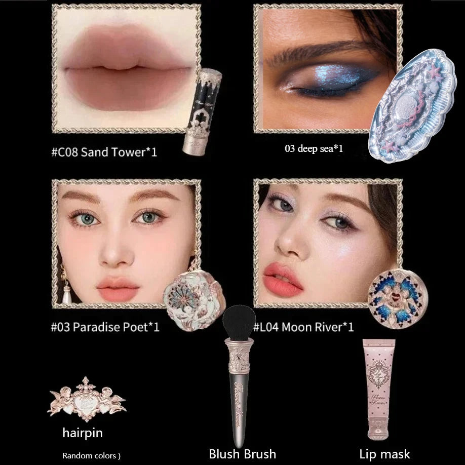 Flower Know Little Angel Collection Makeup Gift Box Eyeshadow Blush Cream Matte Lipstick Highlighter Full Kit All In One