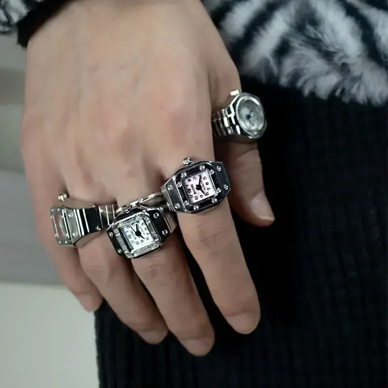 Vintage Punk Mini Watch Ring – Unique Quartz Timepiece for Men & Women | Stylish Retro Finger Accessory