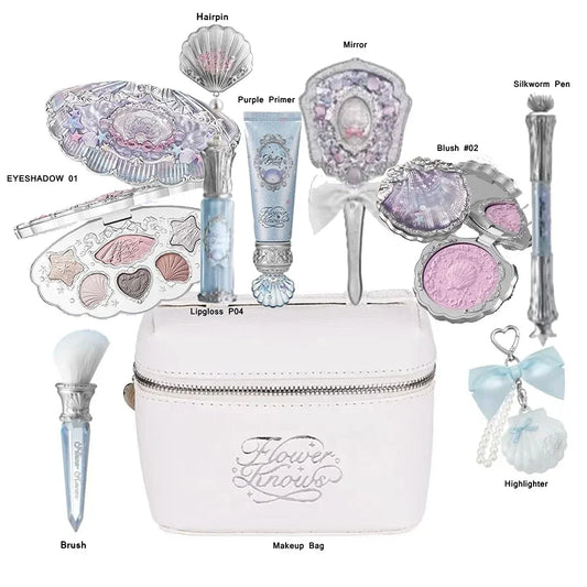 Flowerknows Shell's Jewel Collection Makeup Sets Eye Shadow Lip Gloss Blusher All In One Baking Powder Glitter Highlighter Kit