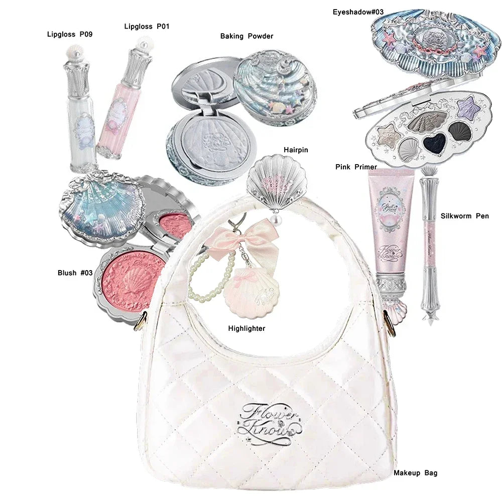 Flowerknows Shell's Jewel Collection Makeup Sets Eye Shadow Lip Gloss Blusher All In One Baking Powder Glitter Highlighter Kit