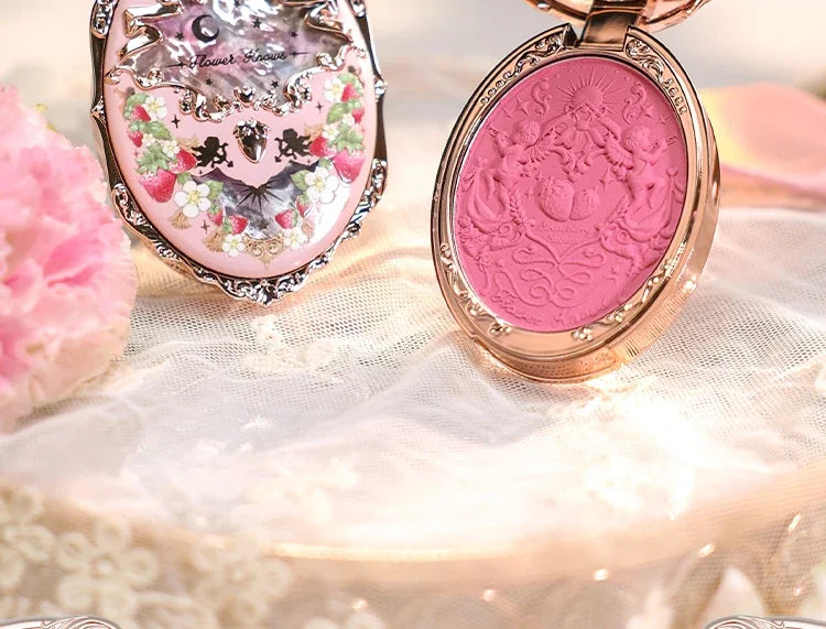 Flower Knows Makeup Strawberry Rococo Violet Series Embossed Blush Palette Lightweight, Smooth,Long-lasting Face Enhancing