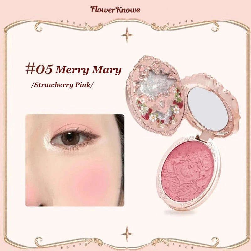 Flower Knows Makeup Strawberry Rococo Violet Series Embossed Blush Palette Lightweight, Smooth,Long-lasting Face Enhancing