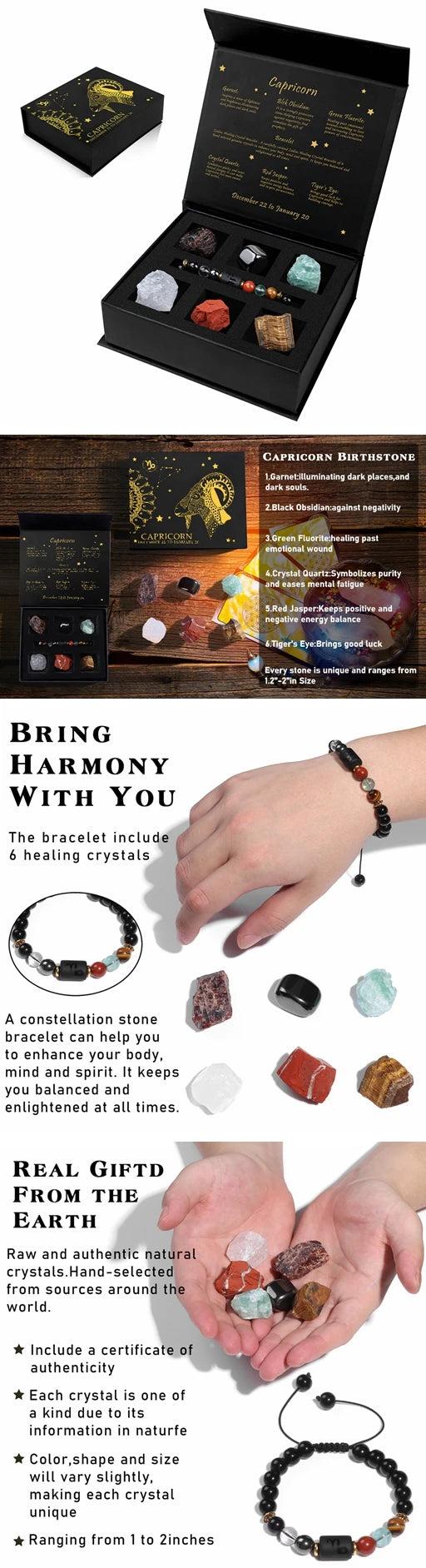 Zodiac Constellation Gift Set – Natural Stone Bracelet & Crystal Box for Astrology Lovers