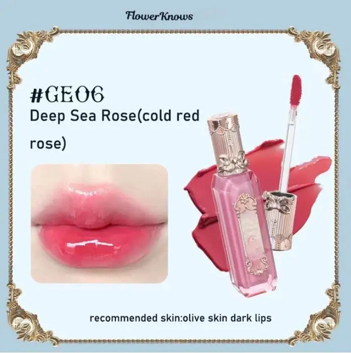 Flower Knows Moonlight Mermaid Series Jewelry Lip Glaze Moisturizing Non-sticky Glossy mirror surface Hydrating Long-lasting