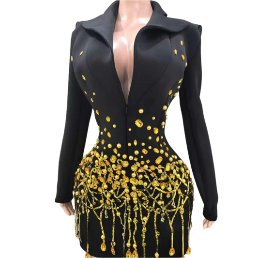 Black Red Color Women Long Sleeve Sexy V-Neck Shinning Sequins Slim Mini Dress Celebrate Nightclub Party Fashion Outfit