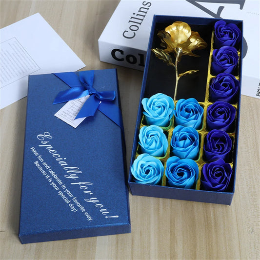 Romantic Rose Soap Gift Box with Golden Rose – Elegant Floral Set for Valentine's Day, Anniversaries & Special Occasions
