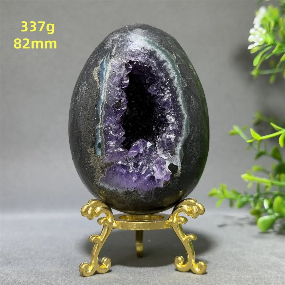 Natural Amethyst Cluster Dinosaur Egg – Quartz Crystal Cave for Spiritual Energy, Healing & Home Decoration