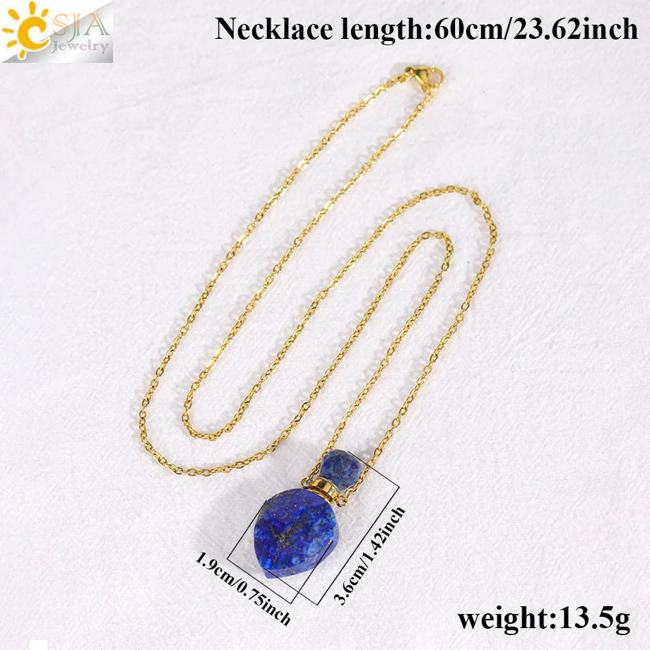 Vintage Heart Crystal Perfume Bottle Necklace – Natural Gemstone Pendant, Stainless Steel Chain, Romantic Gift