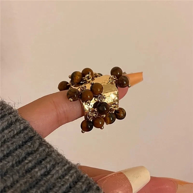 Vintage Multicolor Stone Statement Ring – Open Adjustable Ring for Women, Bohemian Chic Jewelry