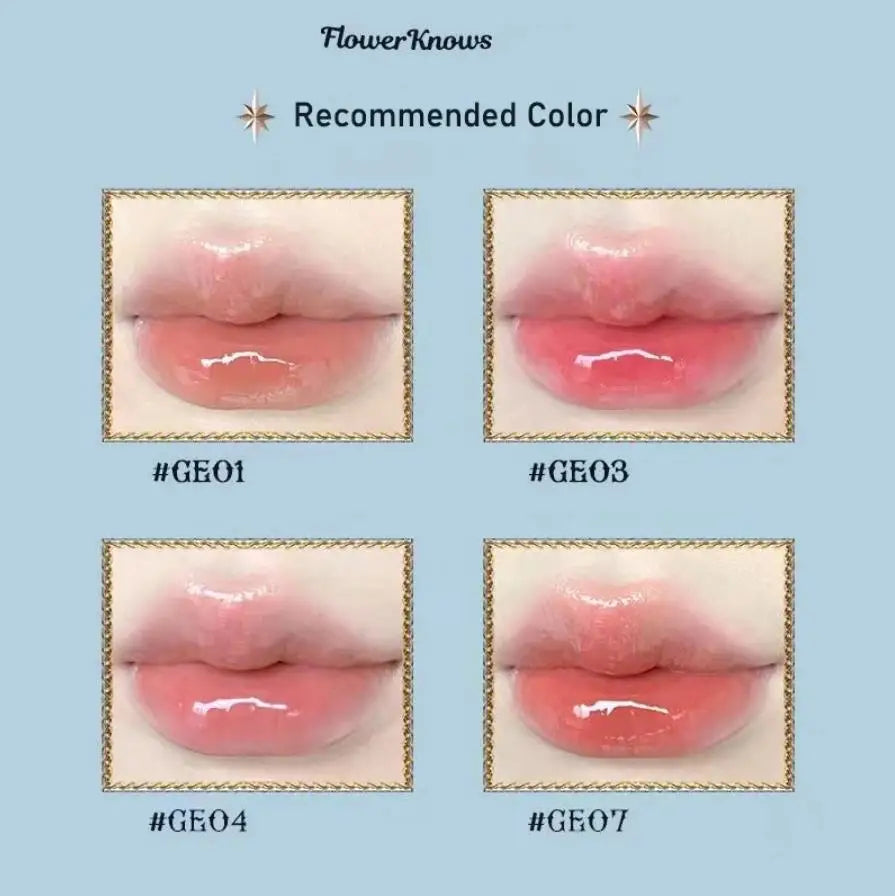 Flower Knows Moonlight Mermaid Series Jewelry Lip Glaze Moisturizing Non-sticky Glossy mirror surface Hydrating Long-lasting