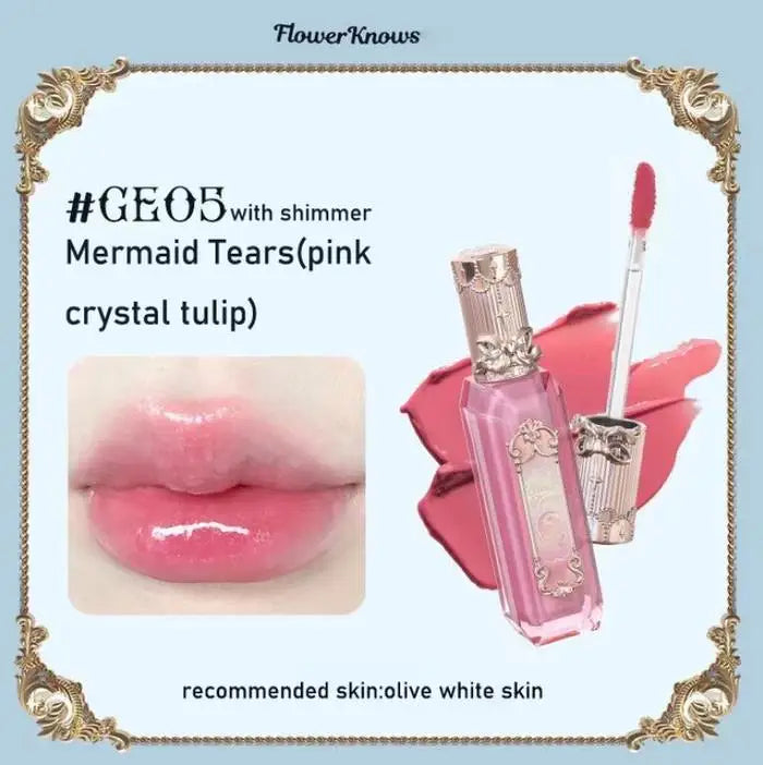 Flower Knows Moonlight Mermaid Series Jewelry Lip Glaze Moisturizing Non-sticky Glossy mirror surface Hydrating Long-lasting