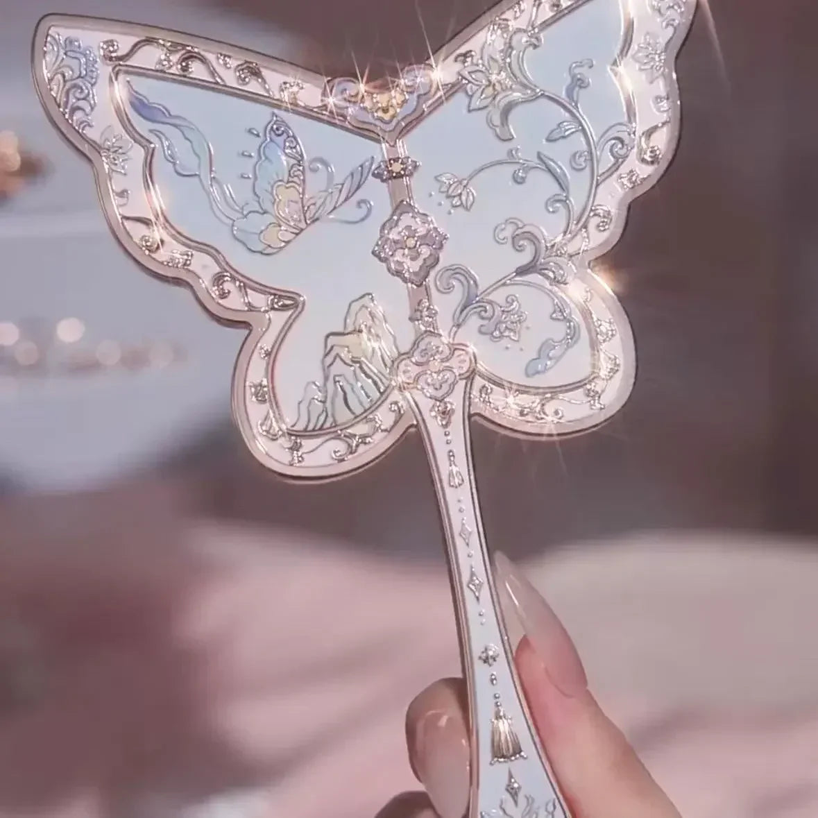 Flower Knows Little Angel Series Hand Holding Mirror 3 Types Exquisite Relief Makeup Tools