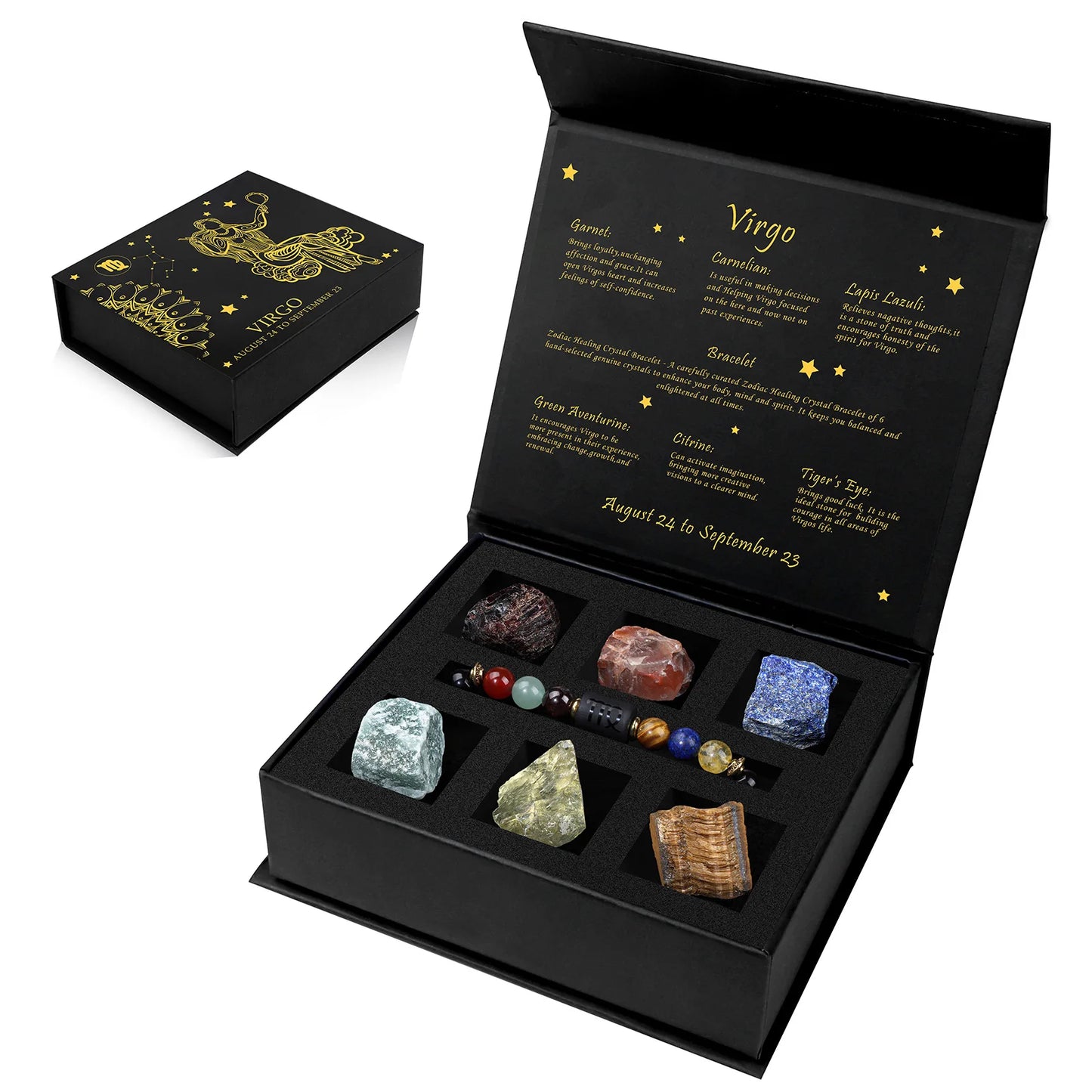 Zodiac Constellation Gift Set – Natural Stone Bracelet & Crystal Box for Astrology Lovers