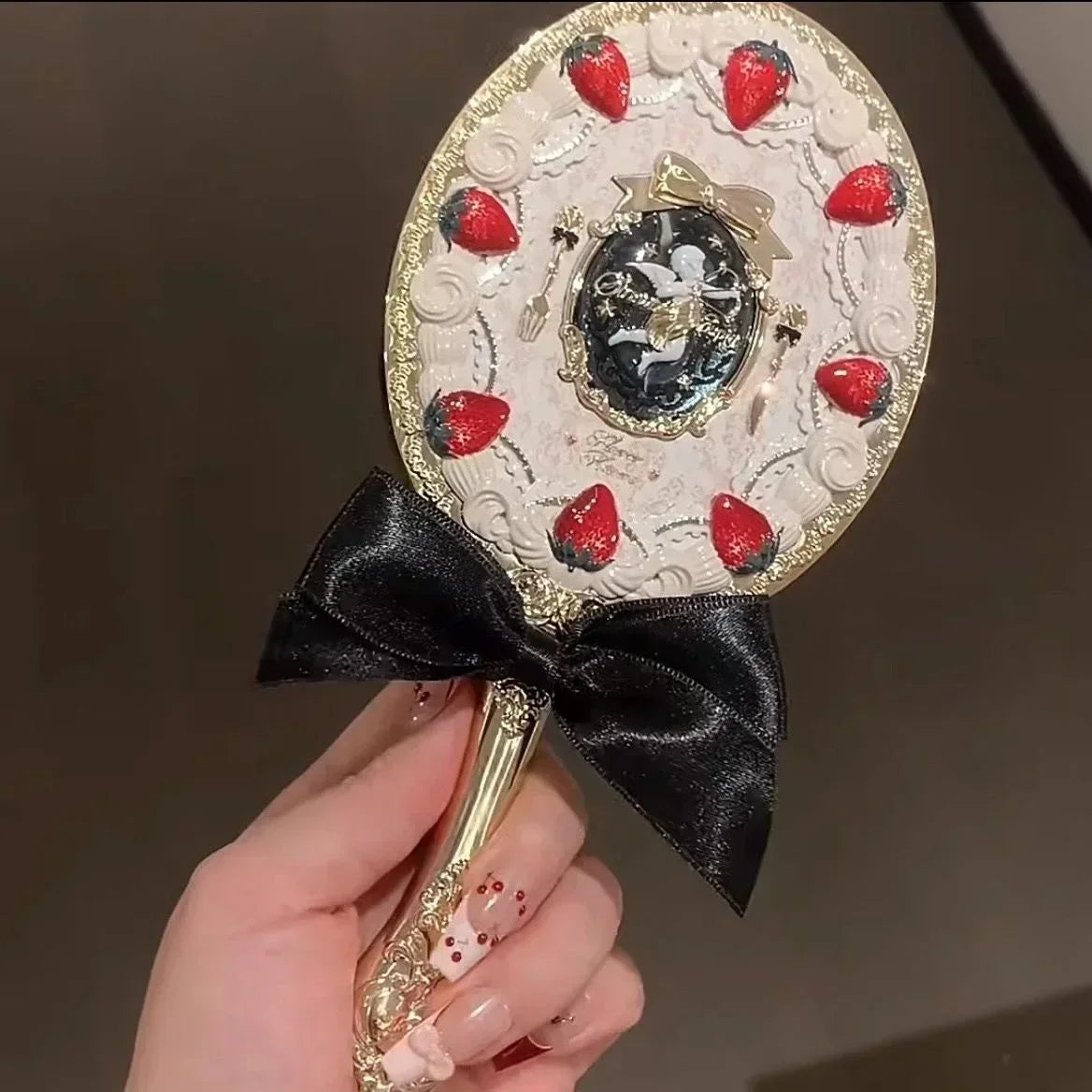 Flower Knows Little Angel Series Hand Holding Mirror 3 Types Exquisite Relief Makeup Tools