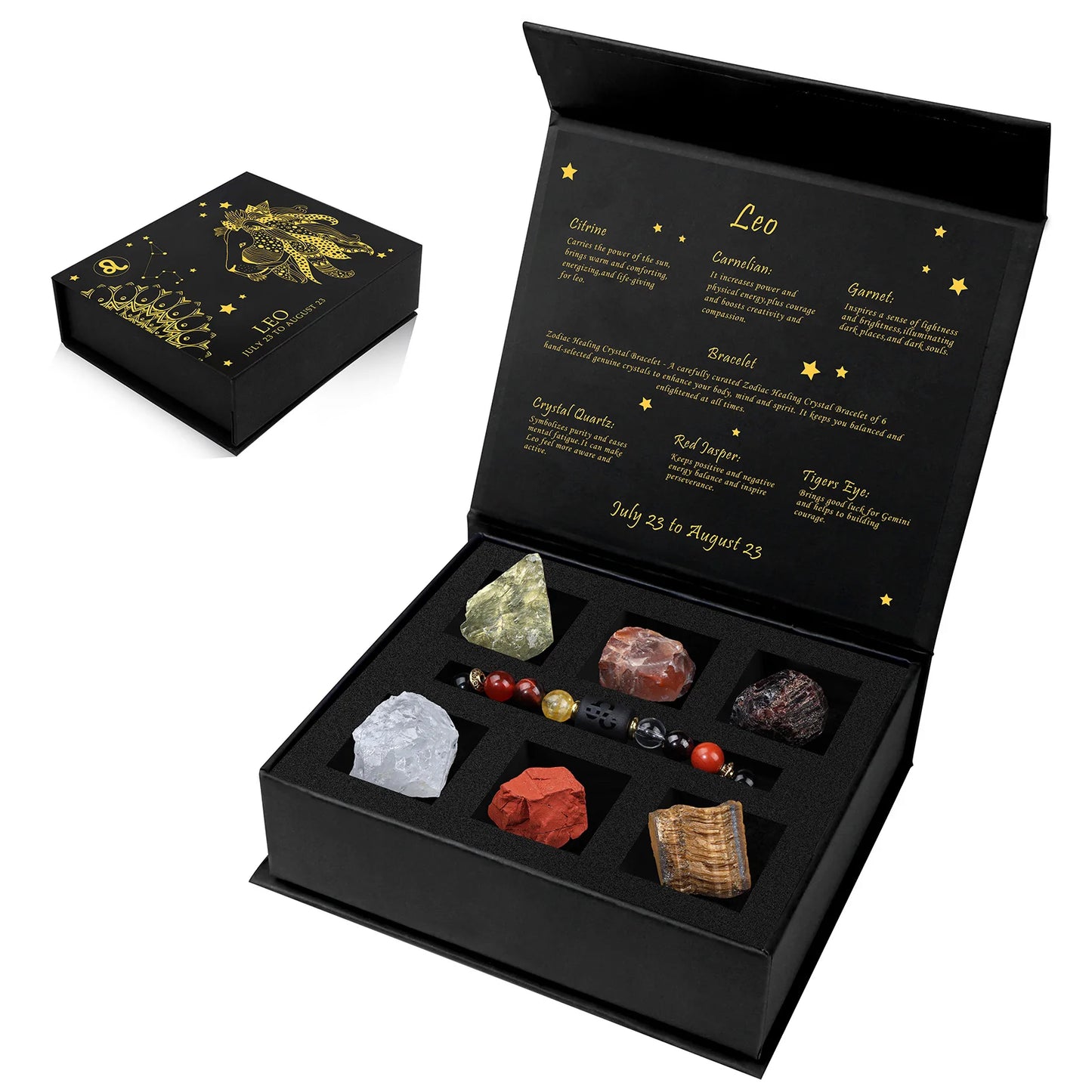 Zodiac Constellation Gift Set – Natural Stone Bracelet & Crystal Box for Astrology Lovers