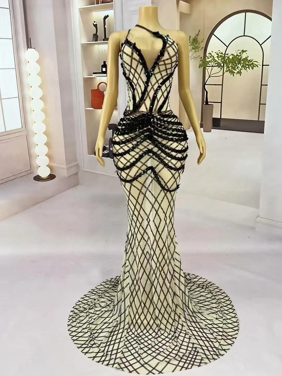 Sexy High-end Sparkly Rhinestones Sequins Supenders Mesh Trailing dress Women Evening Prom Gown Show Red carpet Stage Gowns