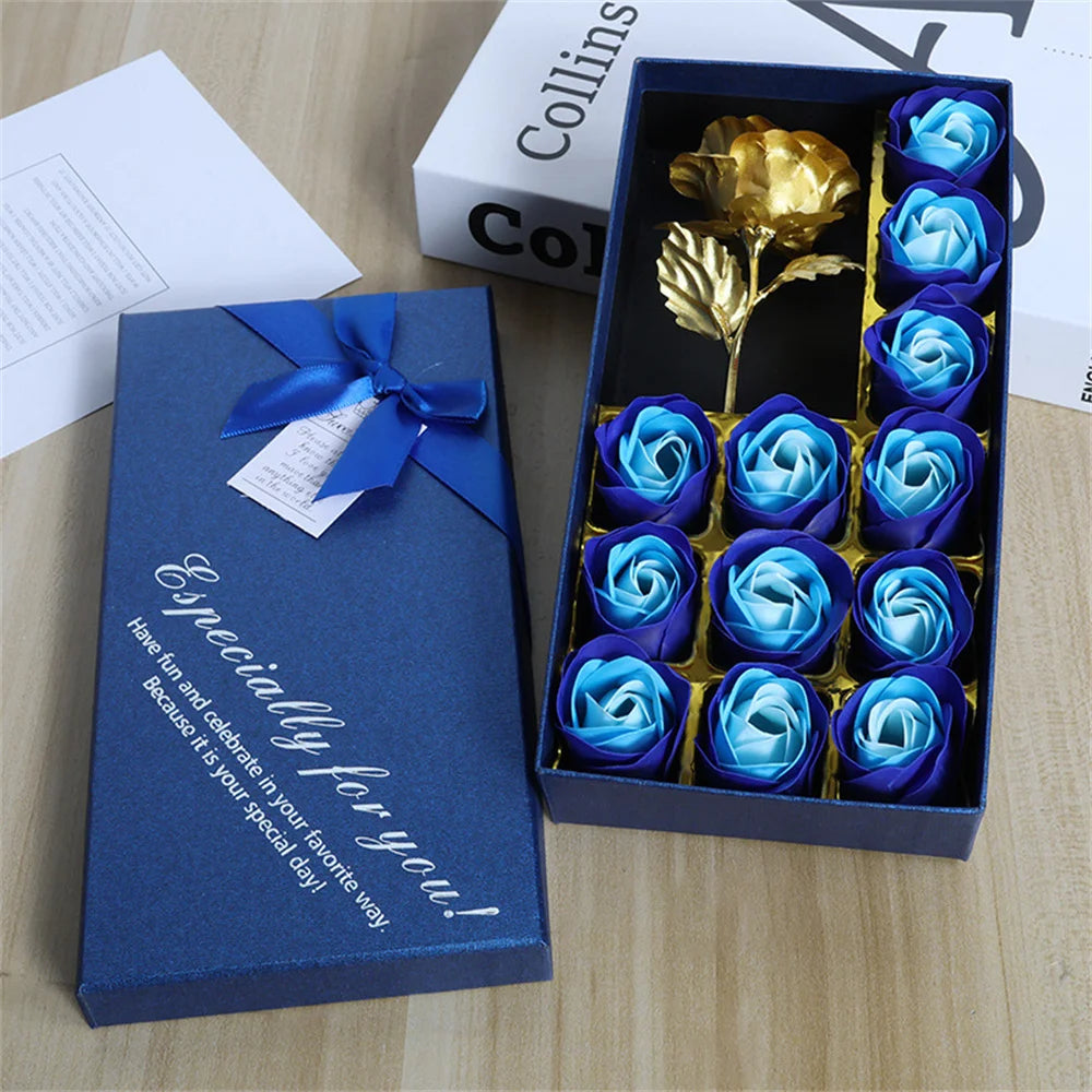 Romantic Rose Soap Gift Box with Golden Rose – Elegant Floral Set for Valentine's Day, Anniversaries & Special Occasions