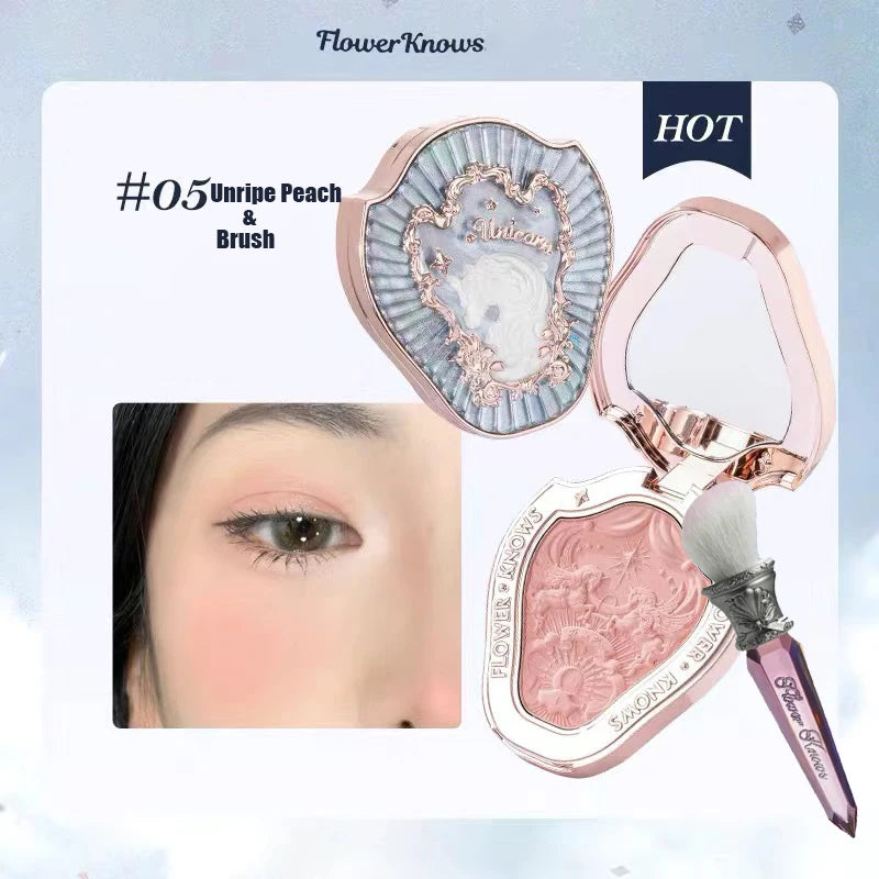 Flower Knows Swan Ballet Velvet Embossed Blush Matte Makeup Pressed Blusher Powder Pallet Women Gift Set