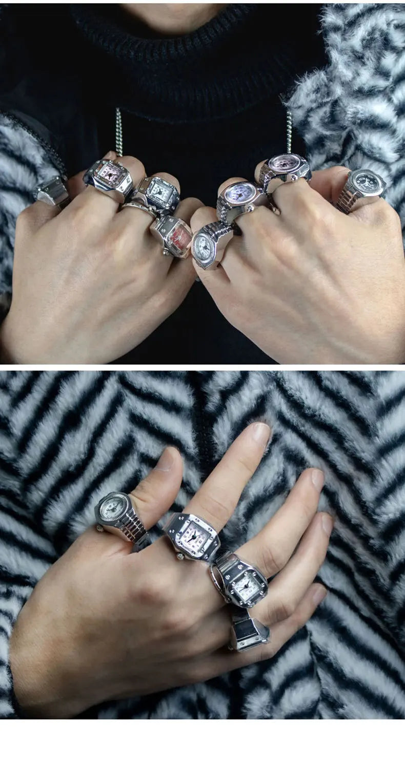 Vintage Punk Mini Watch Ring – Unique Quartz Timepiece for Men & Women | Stylish Retro Finger Accessory