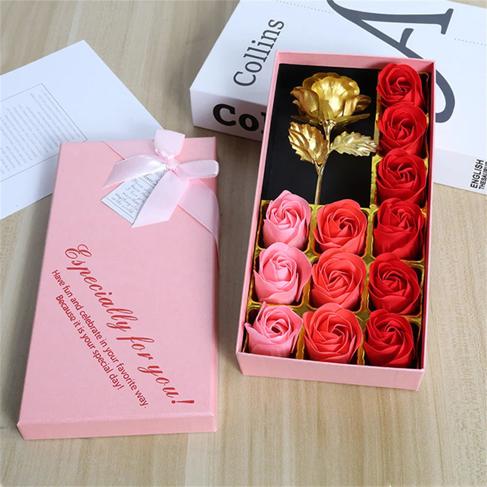 Romantic Rose Soap Gift Box with Golden Rose – Elegant Floral Set for Valentine's Day, Anniversaries & Special Occasions