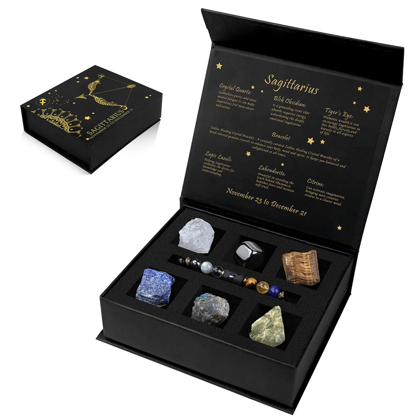 Zodiac Constellation Gift Set – Natural Stone Bracelet & Crystal Box for Astrology Lovers