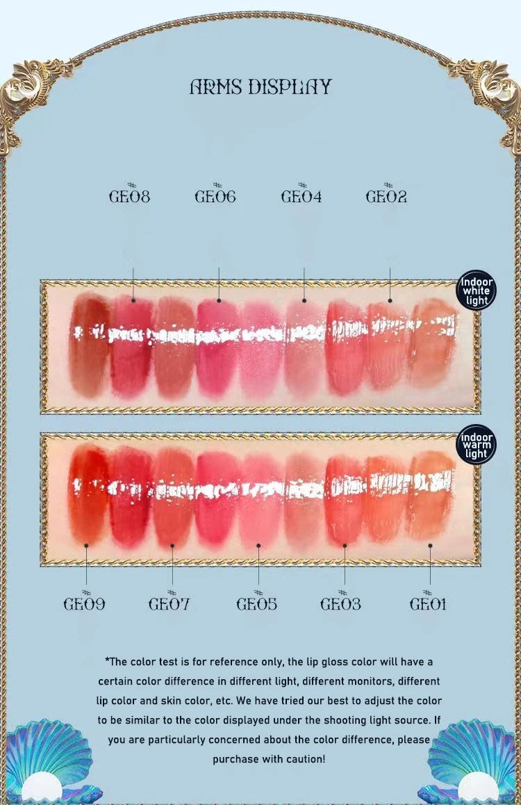 Flower Knows Moonlight Mermaid Series Jewelry Lip Glaze Moisturizing Non-sticky Glossy mirror surface Hydrating Long-lasting