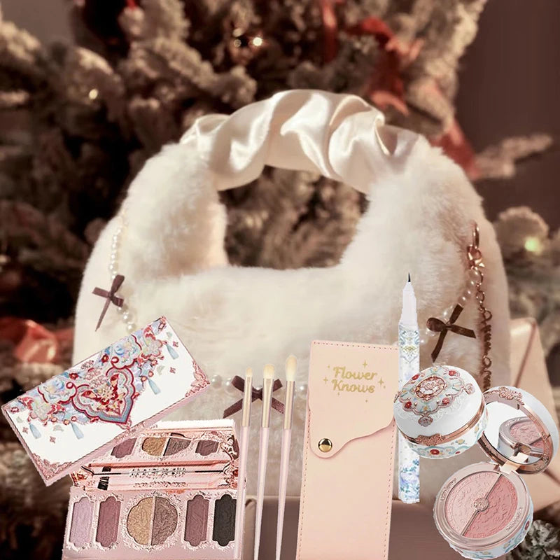 Flower Knows Gift Set Little Angel Lip Glaze Original Matte Blush For Cheeks Vegan Long Lasting Eyeshadow Palette Make Up Set