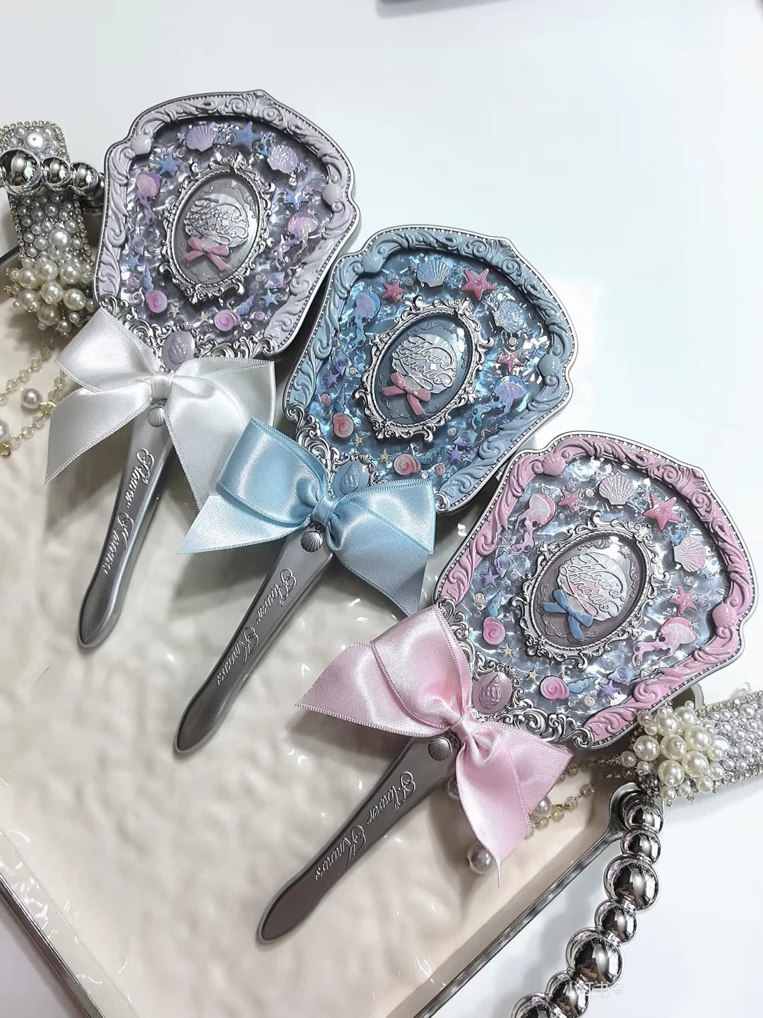 Flowerknows Makeup Hand  Shell Pearl Collection Makeup Mirrors High Beauty Portable Hand Mirror