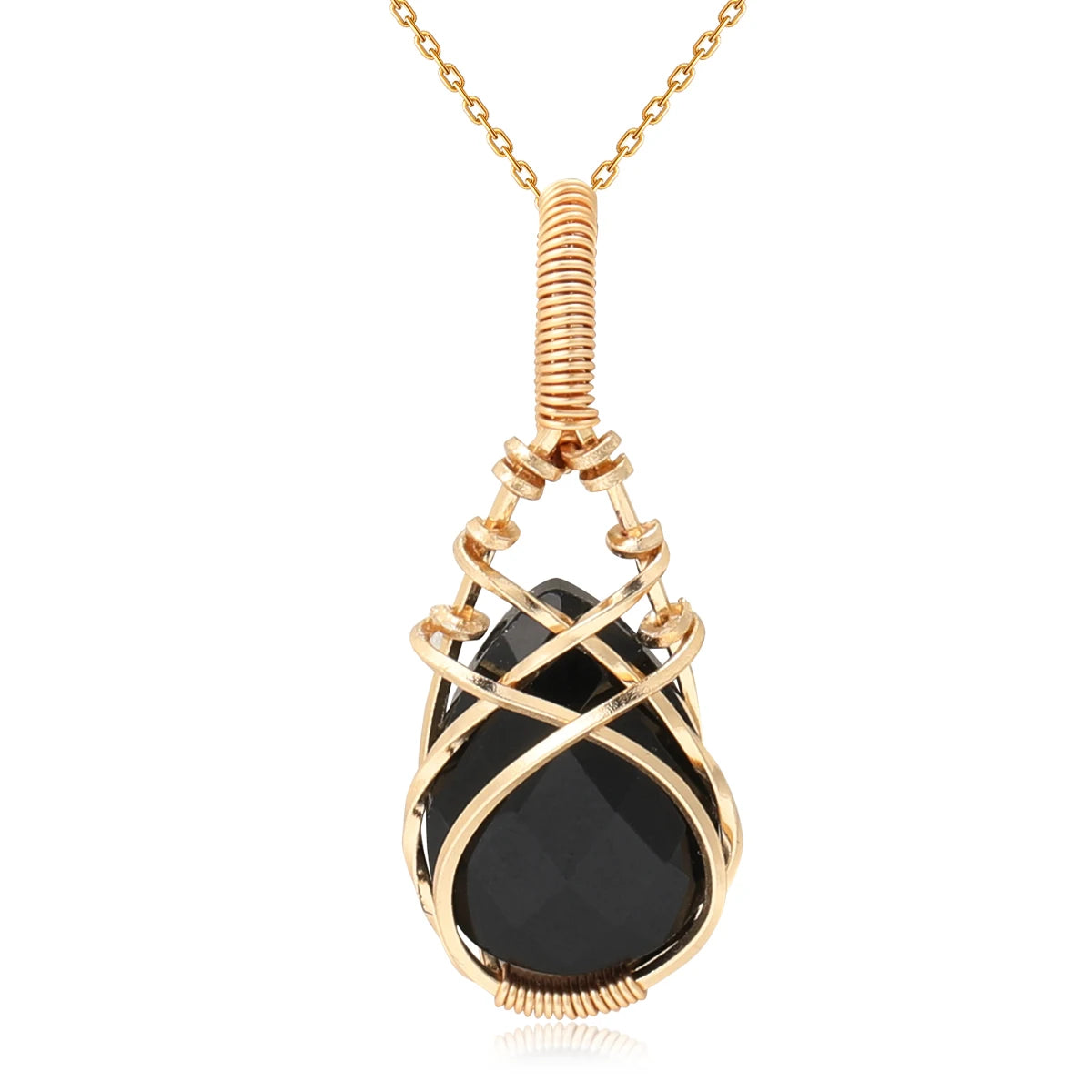 Natural Stone Crystal Teardrop Pendant Necklace – Elegant Women’s Jewelry, Stainless Steel Chain Gift