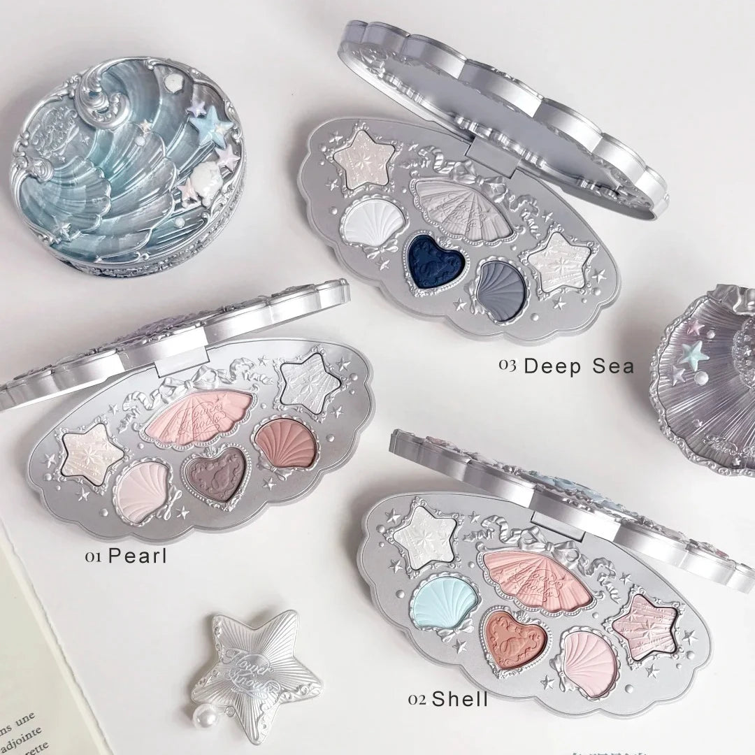 Flower Knows Shell Eyeshadow Palette 6 Colors Matte Shimmer Highly Pigmented Long Lasting Blendable Natural Look Makeup