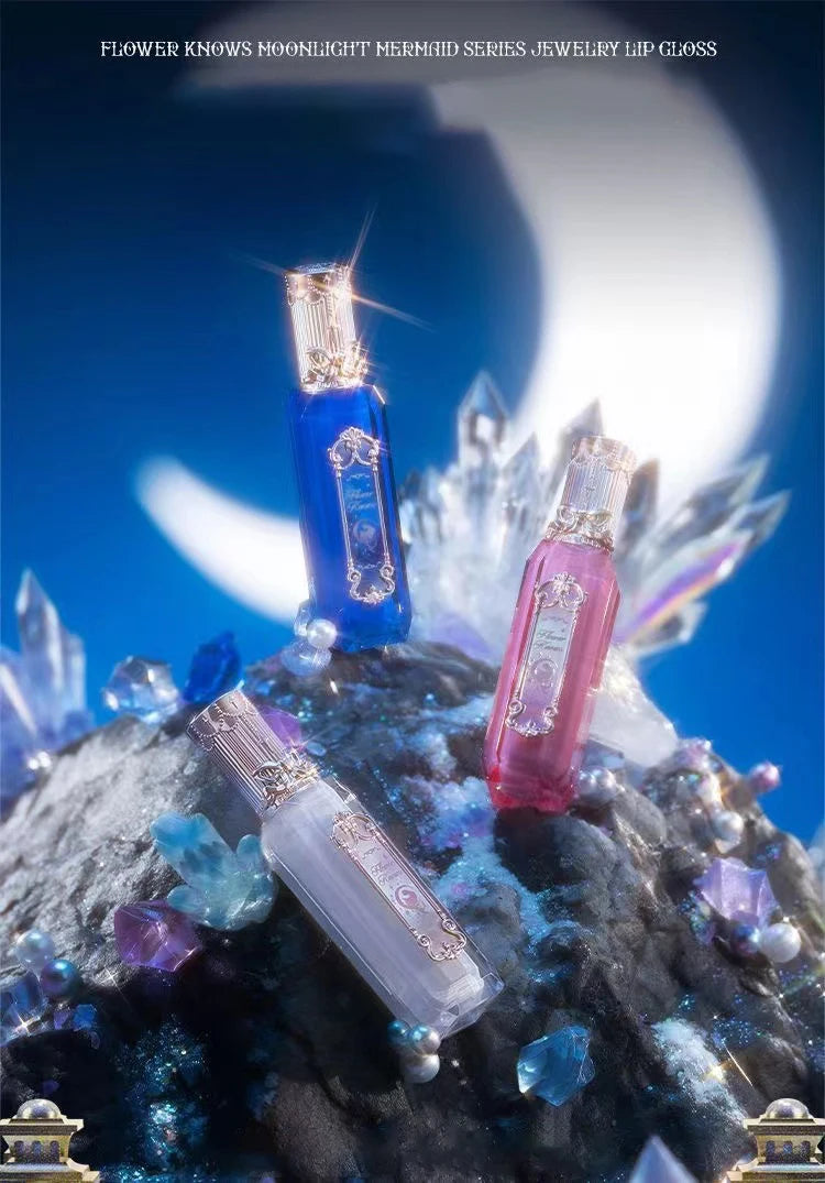 Flower Knows Moonlight Mermaid Series Jewelry Lip Glaze Moisturizing Non-sticky Glossy mirror surface Hydrating Long-lasting