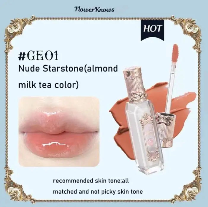 Flower Knows Moonlight Mermaid Series Jewelry Lip Glaze Moisturizing Non-sticky Glossy mirror surface Hydrating Long-lasting