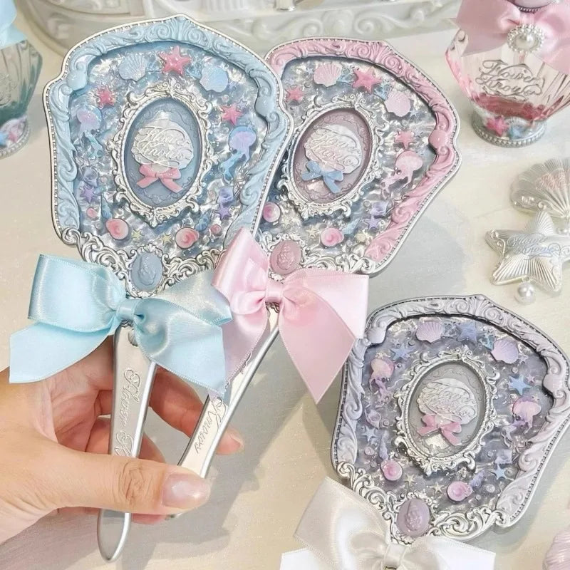 Flowerknows Makeup Hand  Shell Pearl Collection Makeup Mirrors High Beauty Portable Hand Mirror