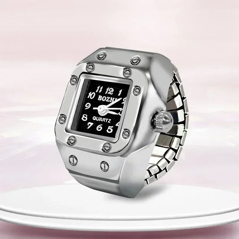 Vintage Punk Mini Watch Ring – Unique Quartz Timepiece for Men & Women | Stylish Retro Finger Accessory
