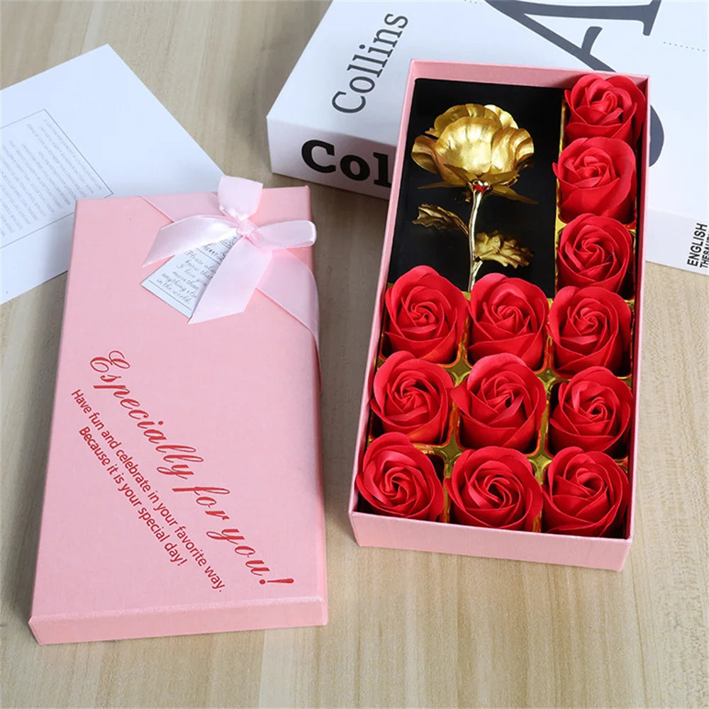 Romantic Rose Soap Gift Box with Golden Rose – Elegant Floral Set for Valentine's Day, Anniversaries & Special Occasions