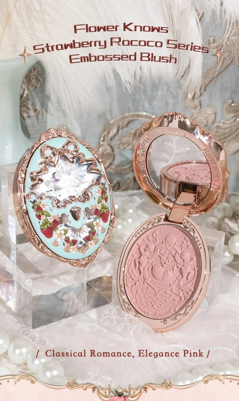 Flower Knows Strawberry Rococo Series Embossed Blush 5g Blush Powder Berry Mary Blusher Palette Makeup Profesional