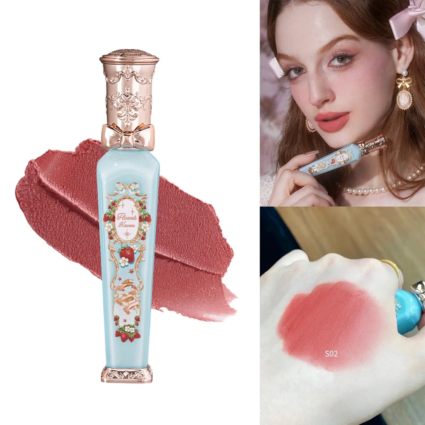 Flower Knows Strawberry Rococo Matte Lip Cream Vegan Waterproof Long Lasting Lip Stain Lightweight Blur Tint For Women Girl