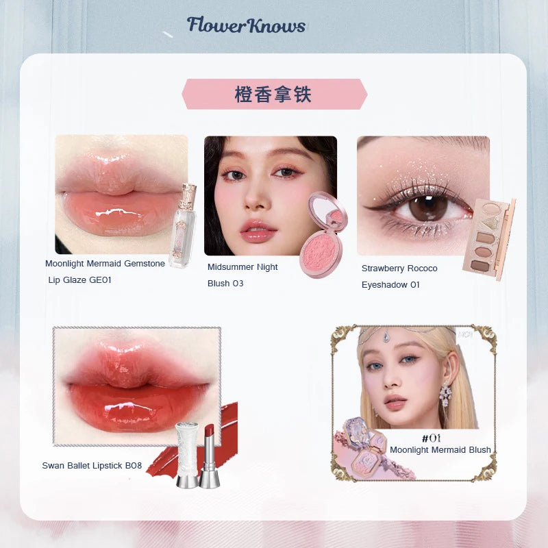Flower Knows Gift Set Little Angel Lip Glaze Original Matte Blush For Cheeks Vegan Long Lasting Eyeshadow Palette Make Up Set