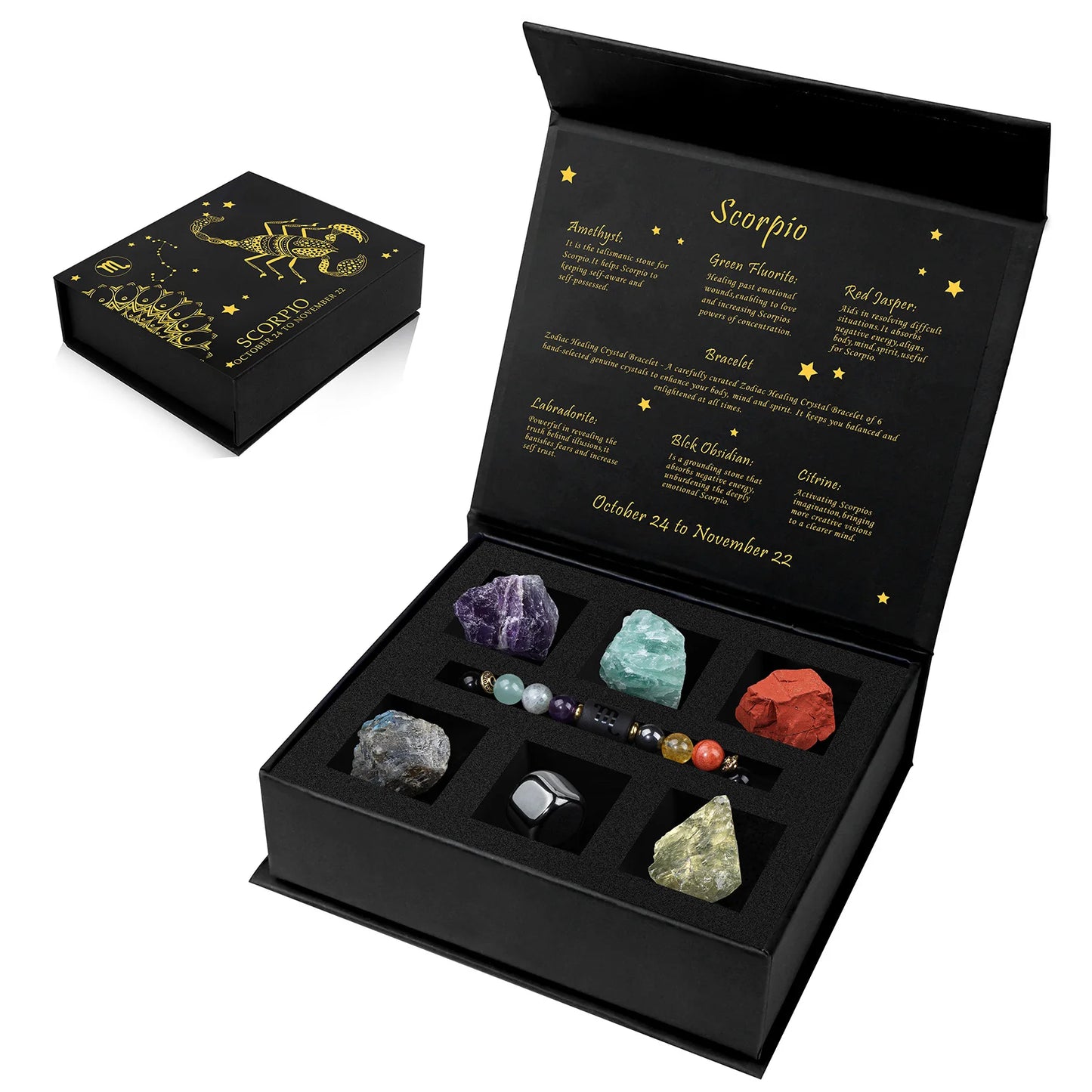 Zodiac Constellation Gift Set – Natural Stone Bracelet & Crystal Box for Astrology Lovers