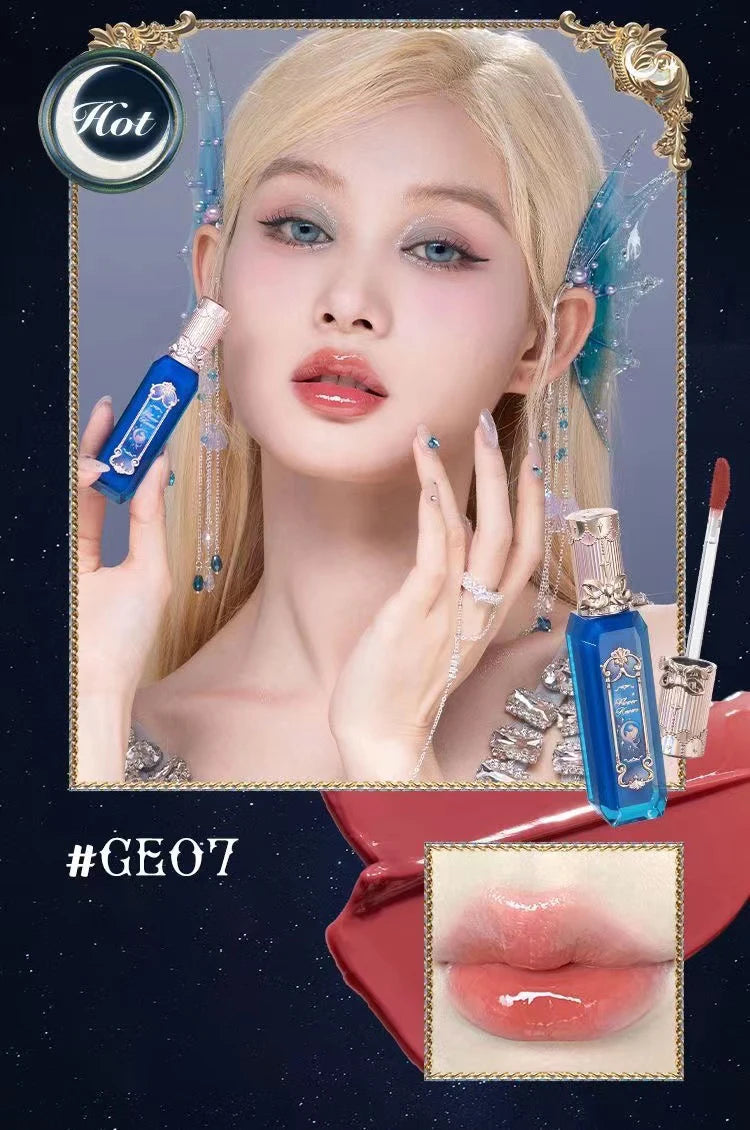 Flower Knows Moonlight Mermaid Series Jewelry Lip Glaze Moisturizing Non-sticky Glossy mirror surface Hydrating Long-lasting