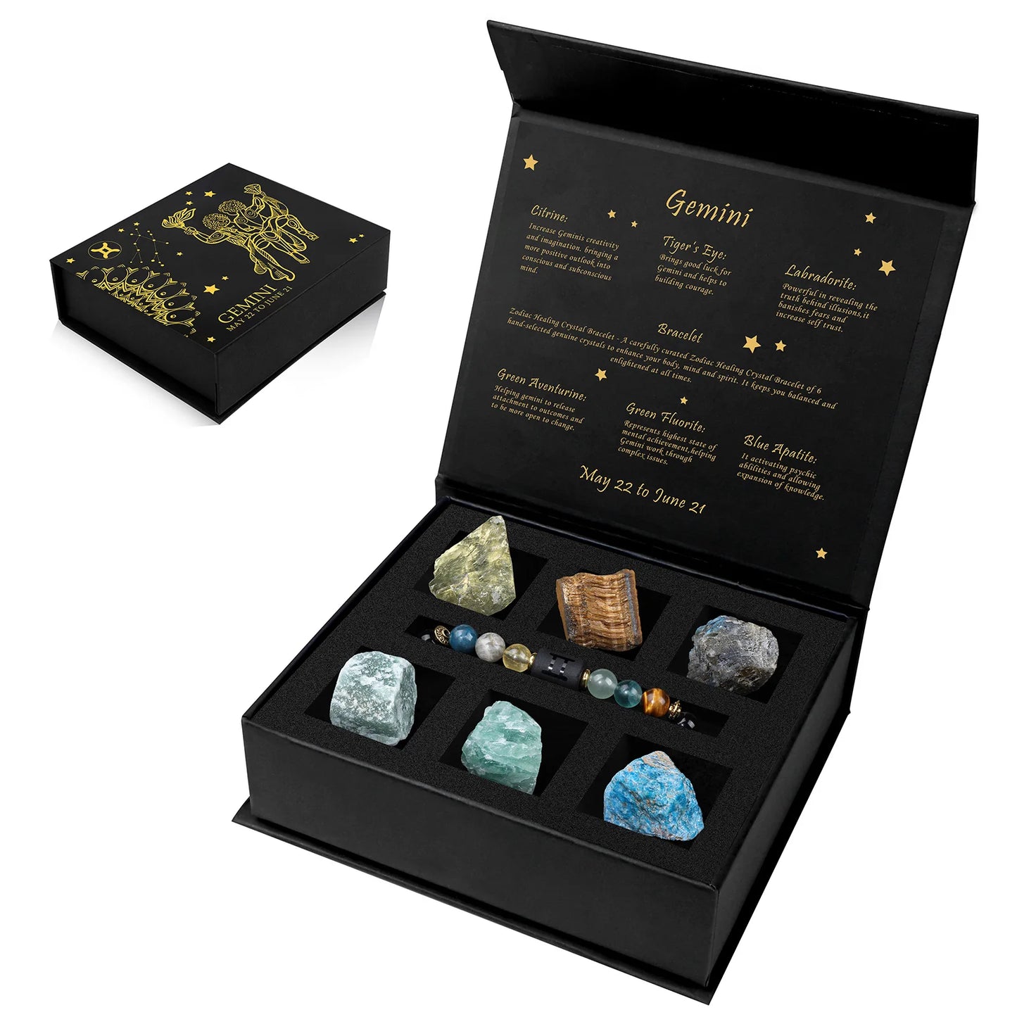 Zodiac Constellation Gift Set – Natural Stone Bracelet & Crystal Box for Astrology Lovers